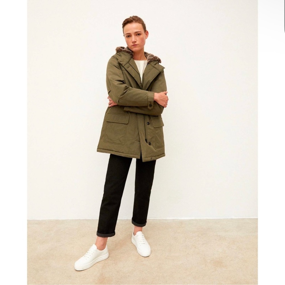 EUC Comptoir Des Cotonniers Green Hooded Parka Puffer Down Winter Jacket